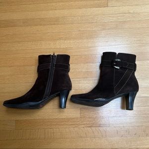 AEROSOLES brown suede heeled booties Cinchronize